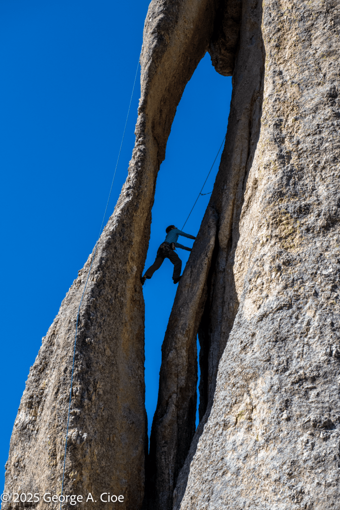 Climber in Eye of the Needle in Custer State Park, South Dakota