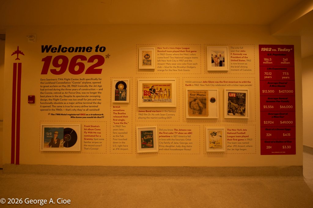 "Welcome to 1962" Exhibition Wall in the TWA Hotel